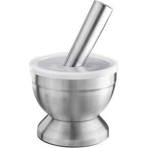 Sturdy Stainless Steel Garlic Spices Pounder With Plastic Lid-Silver