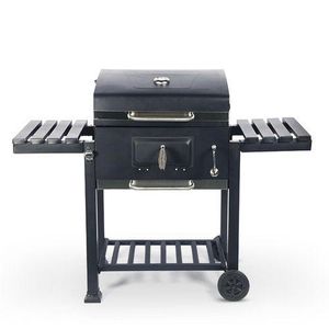 Professional Outdoor Charcoal Barbecue Grill with Dual Side Shelves - Multicolor