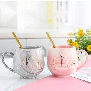 Mr and Mrs Ceramic Coffee Mug and Spoons Ceramic Tea Mug Coffee Cup and Spoons Milk Tea Cup Couple Gift Cup Set Anniversary Wedding Engagement Valentine Gift for Couple