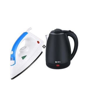 Steam Flat Iron & Electric Kettle Percolator 1.8Litres - Black, White