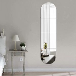  Oval Full Length Mirror Wall Stickers, Removable Square Acrylic Mirror Wall Sticker, Flexible Non Glass Dressing Mirror Plastic Full Body Mirror Tiles Wall Decal Bedroom Cloakroom Home Wall Decoration 