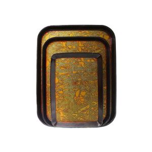 Set Of 3 Non Slide Rubber Serving Trays -Gold