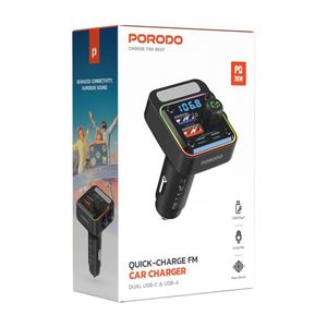 Porodo Quick Charge FM Car Charger Dual USB C & USB A PD 36W