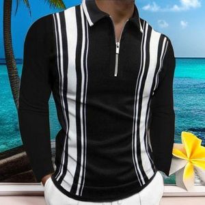 Berrykey Men's Striped Shirts Long-sleeved Polo Shirt - Black