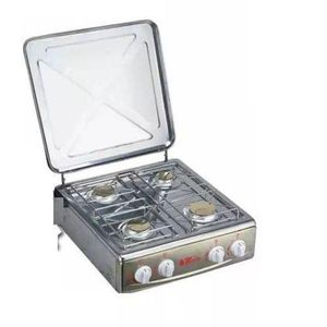 Portable Four-Burner Gas Cooking Stove with Lid