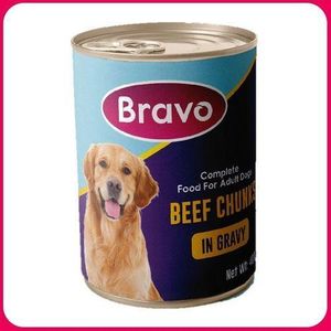 Bravo 400g can of Beef Chunks in Gravy, a wet food designed for adult dogs