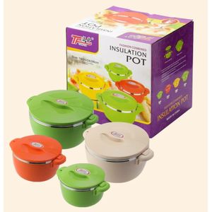 Set of insulated food containers-Cream, Red and Green