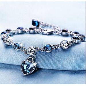 JC Gift Women Bracelets Fashion Ladies Bracelet girl Classic Jewelry Heart of Sea Crystal Silver Heart Bracelets Blue Sapphire Tanzanite Chain Bracelet