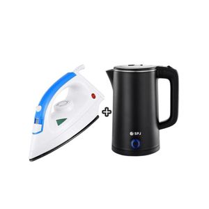 Steam Flat Iron & Electric Kettle Percolator 2 Litres - Black, White