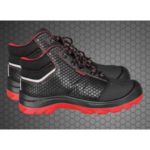 Heavy Duty Steel Toe Construction Safety Shoe, Protective Boot - Black, Red.
