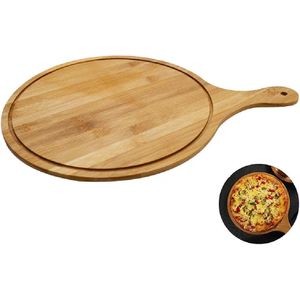 Premium Natural Bamboo Pizza Tray, Multifunctional Pizza Board, Pizza Paddle with Handle for Baking Pizza, Bread, Cutting Fruit, Vegetables, Cheese