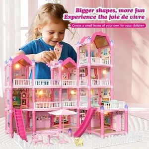 Vaijnath Villa Kids Doll House Playset – 3-Story Princess Dream Home with 296 PCS Furniture, Slide, Balcony & Garden  Pretend Play DIY Assembly Dollhouse Toy for Girls