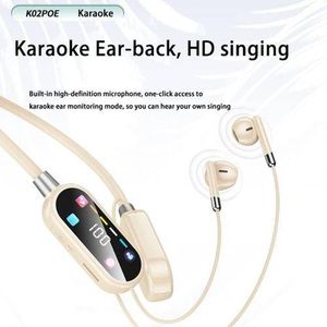 K02 Color Screen Headset LED Battery Hanging Neck Design for Sports Call Noise Reduction Singing Ear Return Microphone Speaker & Built-in Mic - Wireless Bluetooth Earbuds Compatible with iOS/Android/HarmonyOS for Back to School