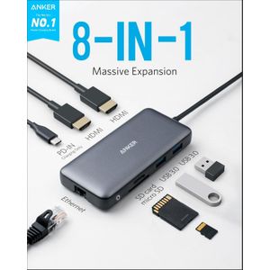Anker 8-in-1 USB C Hub, 4K Dual Monitor with 2 HDMI, 1 Gbps Ethernet Hub, 85W Power Delivery