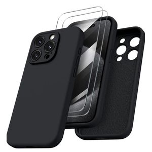 Universal Iphone 13 Pro Max Luxury Soft Rubber Liquid Silicone Skin Touch Feel Cover Case With Screen glass armour Protector Black