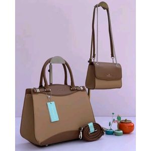 Stylish CHRISBELLA 2-in-1 design: a large handbag + a smaller shoulder bag that match in style and color (brown leather like finish).