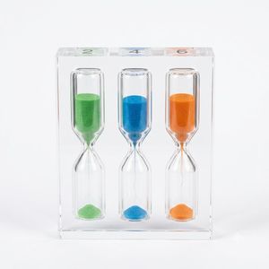 Professional Triple Sand Timer in Clear Acrylic Block with Green, Blue, and Orange Sand