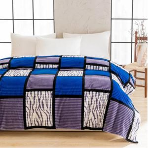 1pc Flannel milk velvet blanket,Checkered style Throw Blanket-Blue checkered
