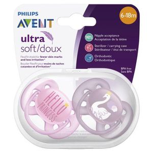 Philips Avent Ultra Soft Baby Pacifiers(2 Pieces)-Pink,Gray