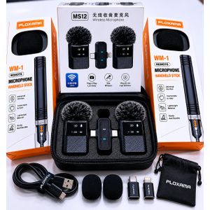 PLOKAMA PLOXAMA MS12 Wireless Lavalier Microphone & WM-1 Handheld Stick Combo Kit – Plug & Play HD Audio for Android & iPhone