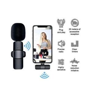 K8 Wireless Microphone for YouTube Facebook Live Stream Vlog Plug & Play Microphone - Black