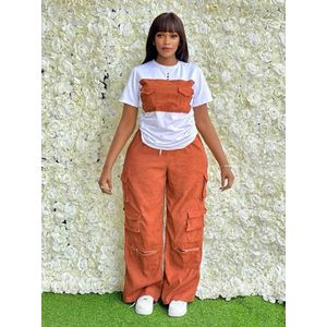 Utility Pocket Wide-Leg Two-Piece Cargo Set – Rust Orange