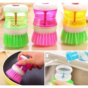 Dish Washing Brush with Stand and Tray - Soap Dispensing Palm Nylon Bristles Scrub Brush with Drip Tray for Tableware, Pots, Pans, Sink, Kitchen(Pack of 1 Multi Color)
