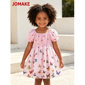 JOMAKE 1-7 years old children's princess dress, butterfly pattern, bubble sleeves，Foundation Butterfly
