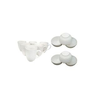 Quality Ceramic 12 Pieces Set Of Soup Plates And Tea Cups-White