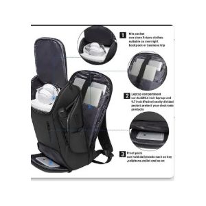 High Capacity Water Resistant Laptop Bag With USB Charging Port-Black