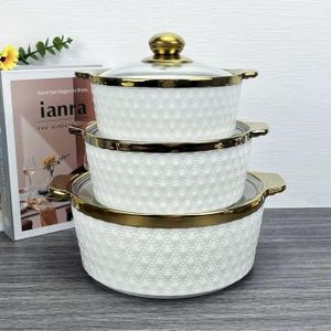 Round Ceramic Casserole Pot Tableware Candle Fire Heating Hotel Dry Soup Pot With Golden Lid