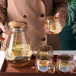 Elegant Glass Teapot / Serving Pitcher with Wooden Lid - Multicolor