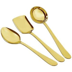 Luxury Gold-Tone Serving Utensil Set (Spoons and Spatula) - Multicolor