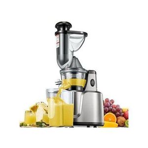 Hoffmans  2 in 1 Slow Juicer, 75 mm Filling Opening, Juicer with Two Filters for Vegetables and Fruit, Baby Food and Ice Cream, Silent, Juice Recipe, Pre-Cleaning Function, Vertical- Silver