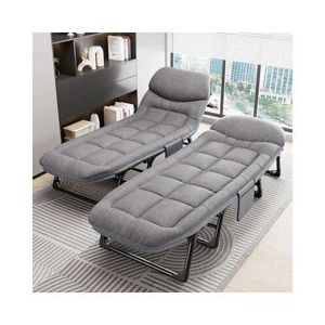 Portable, adjustable folding lounge chair or camping cot with an integrated mattress.
