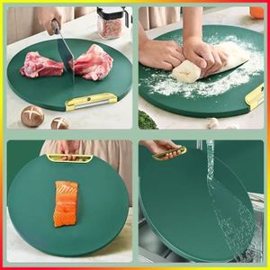 Double Sided Non-slip Anti-mold Chopping Board Round Kitchen Cutting Board Vertical Antibacterial and Mildew Proof Round Food Grade PE Nordic- Green