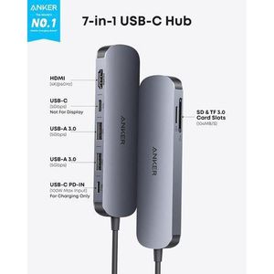 Anker USB C Hub, 7in1 Multi-Port USBC Hub with 4K HDMI, 85W PD, USB-C and 2 USB-A 5Gbps Data Ports, microSD and SD Card Reader, for MacBook Air, MacBook Pro, XPS, and More
