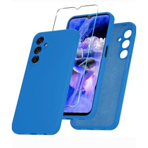 Samsung Galaxy A15 5G Luxury Soft Rubber Liquid Silicone Skin Touch Feel Cover Case With glasss Armor Blue