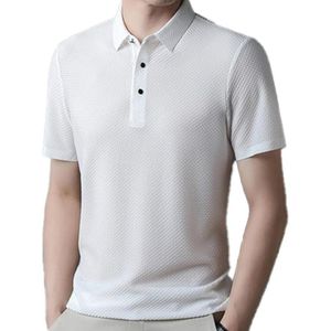 Berrykey Men's Casual Summer Short Sleeve Polo Shirt Turned-Down Collar Button-Up Heavyweight White