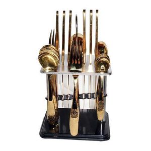 24pcs Cutlery (Forks,Spoons& Knieves) with a Stand - Gold