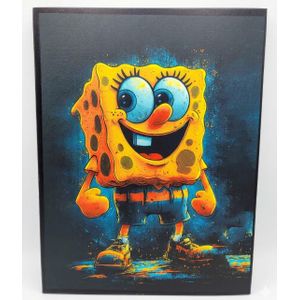 SpongeBob SquarePants depicted in a gritty, textured painting style on a dark background Wall Art - A3 Size.