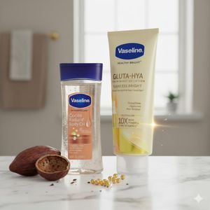 Vaseline Healthy Bright Gluta-Hya Serum Burst UV Lotion & Vaseline Intensive Care Cocoa Radiant Body Oil