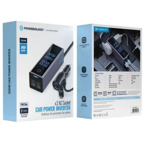 Powerology 2AC Universal 300W Power Inverter PD 36W - Black