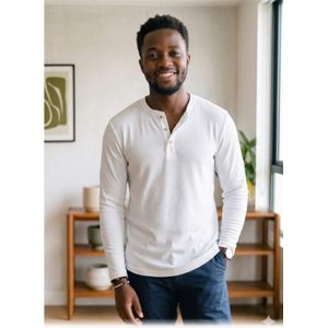 ?Men's Casual Everyday Simple Cotton Long Sleeve T-Shirt-White