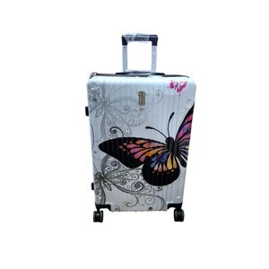 White Butterfly High Quality Waterproof Light Weight Smart Luggage  Suitcase  360 Degree Wheels Travelling Trolley Customised Logo
