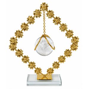 Metal Crystal Ball Figurine Home Décor with Hanging Glass Ball, Iron with Glass Base-Gold