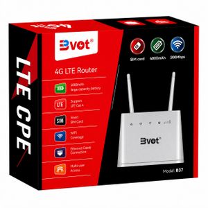 BVOT B37 4G LTE Wireless Router featuring a rechargeable battery and dual antennas.