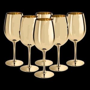 6 Pc, 18.5oz  Juice Champagne Stem Wine Glasses Decorative - Gold.