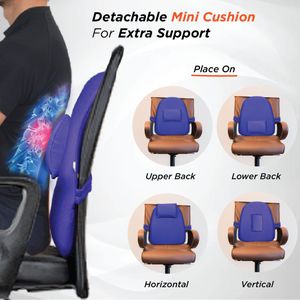 Genuine Backrest Office Waist Pad/ Office Chair & Car Back Support - Lumbar Cushion For Office Chair, Car & Sofa with a strap - Blue