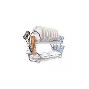 None 2 Layer Dish Rack Drainer For Utensils And Cutlery Silver